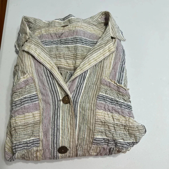 Free People High Tide Pastel Stripe Button Down Shirt Size Large - Picture 13 of 13